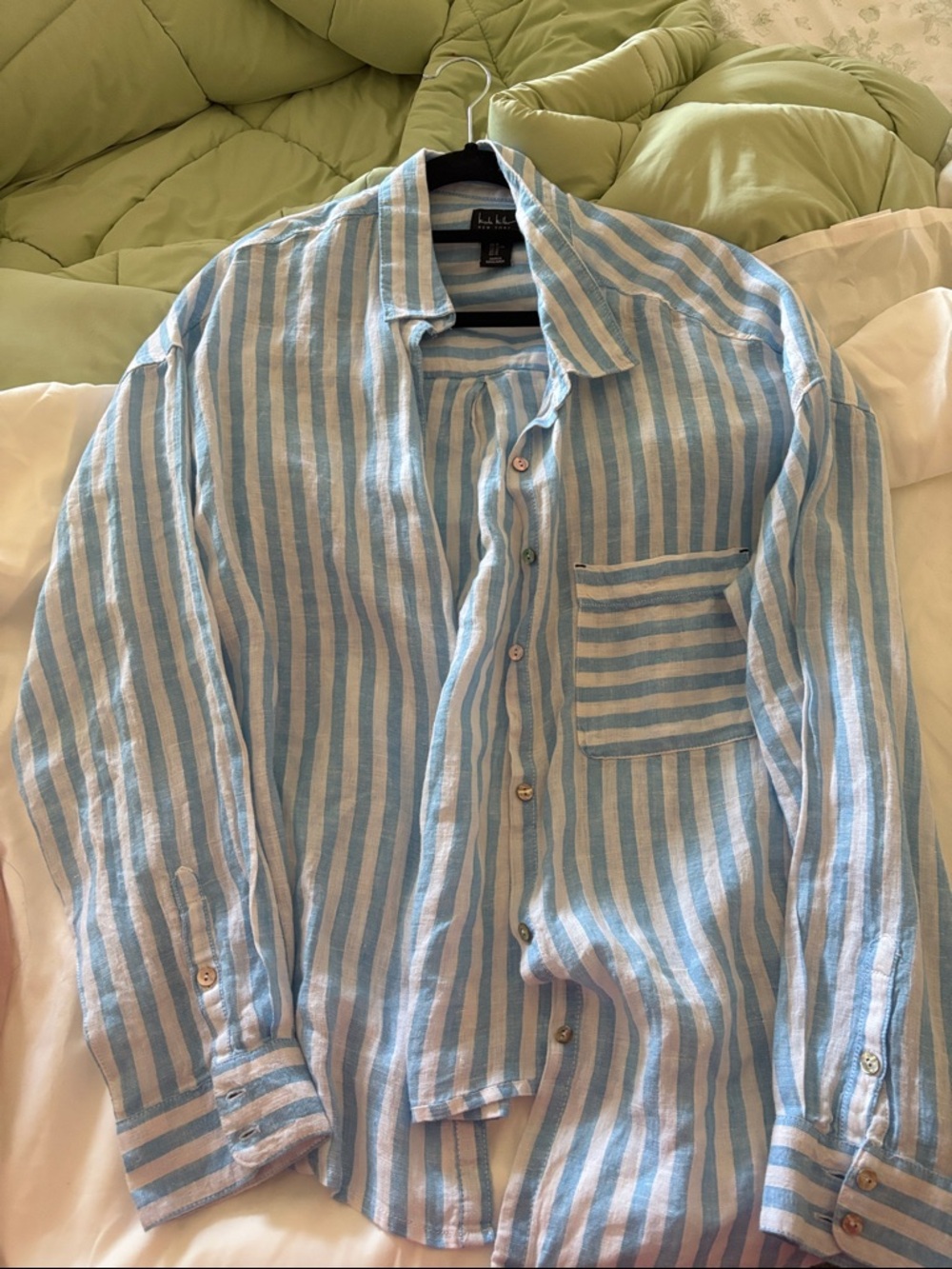 Classic Striped Button-Front Linen Shirt - Blue and White